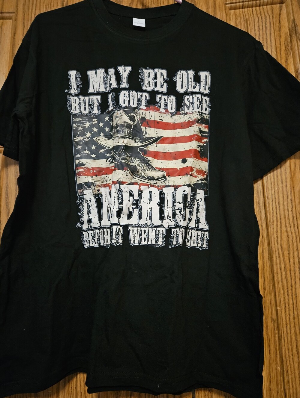 Black Patriotic Graphic Tee - I May Be Old But I Got to See America Large, NWOT